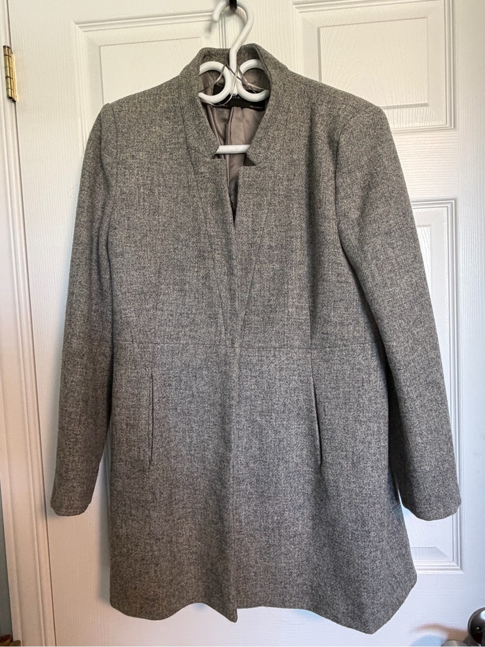 Zara Womens Grey Wool-Blend Collarless Coat